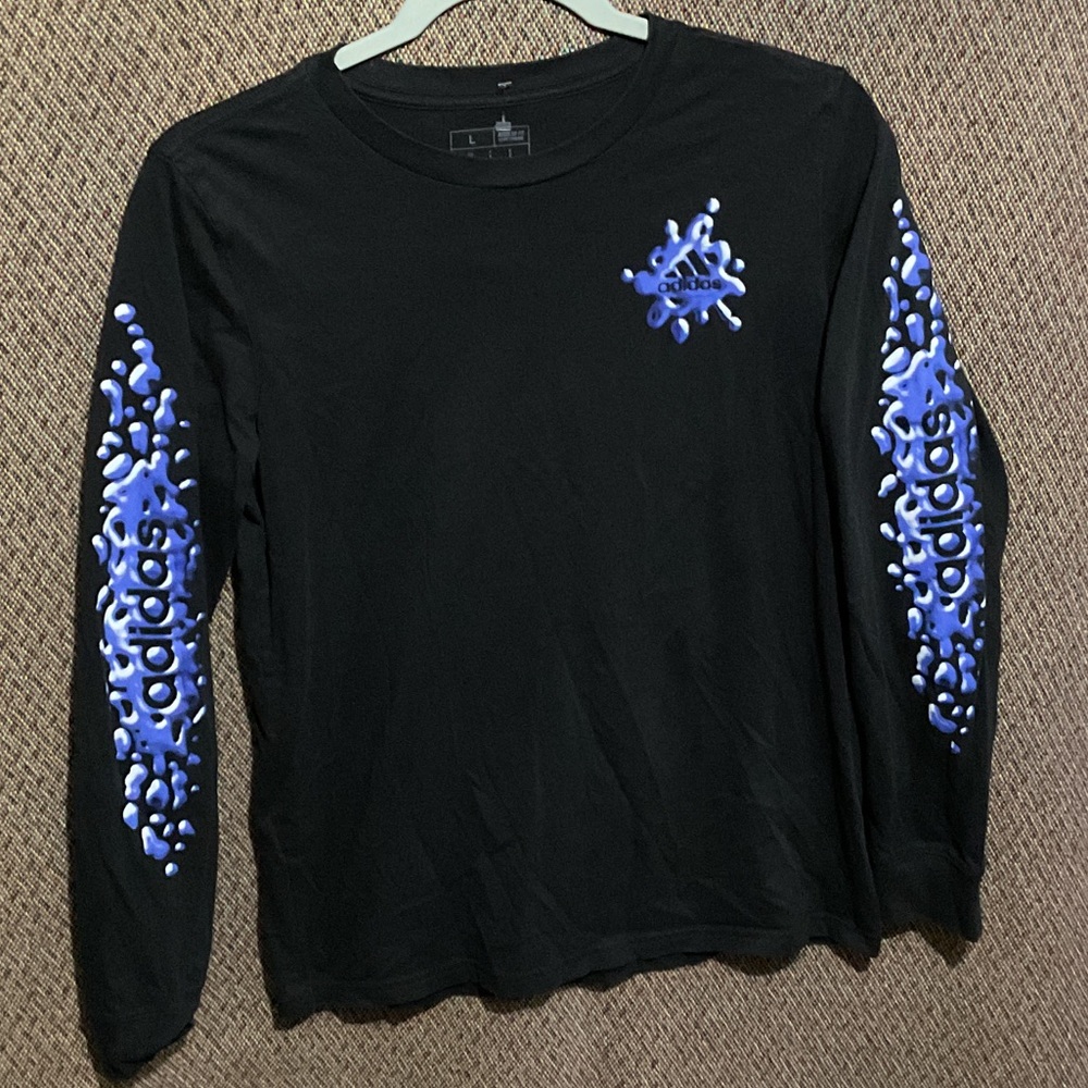 Adidas Black Shirt with Blue Sleeve Graphics